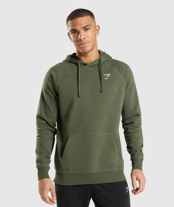 Panske Mikiny S Kapucňou Gymshark Crest Olivovo Zelená | OU3485629